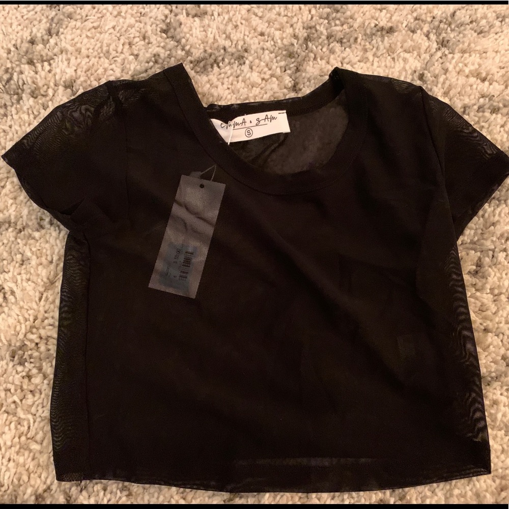 Black Mesh Cropped Tee